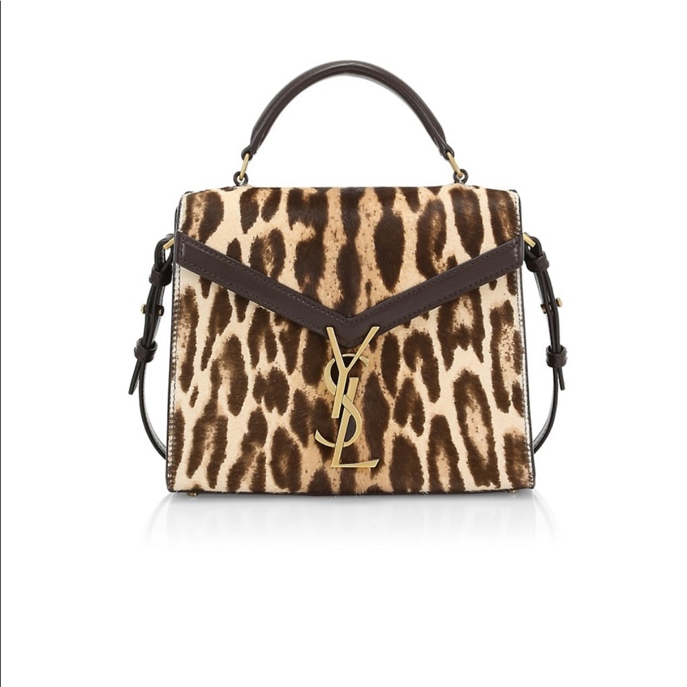 YSL Cassandra Leopard-Print Calf Hair Top Handle Bag